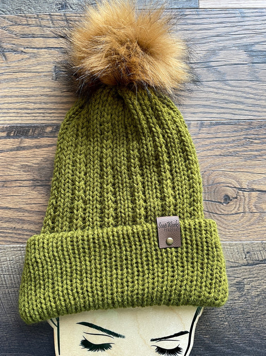 homemade knit hat olive