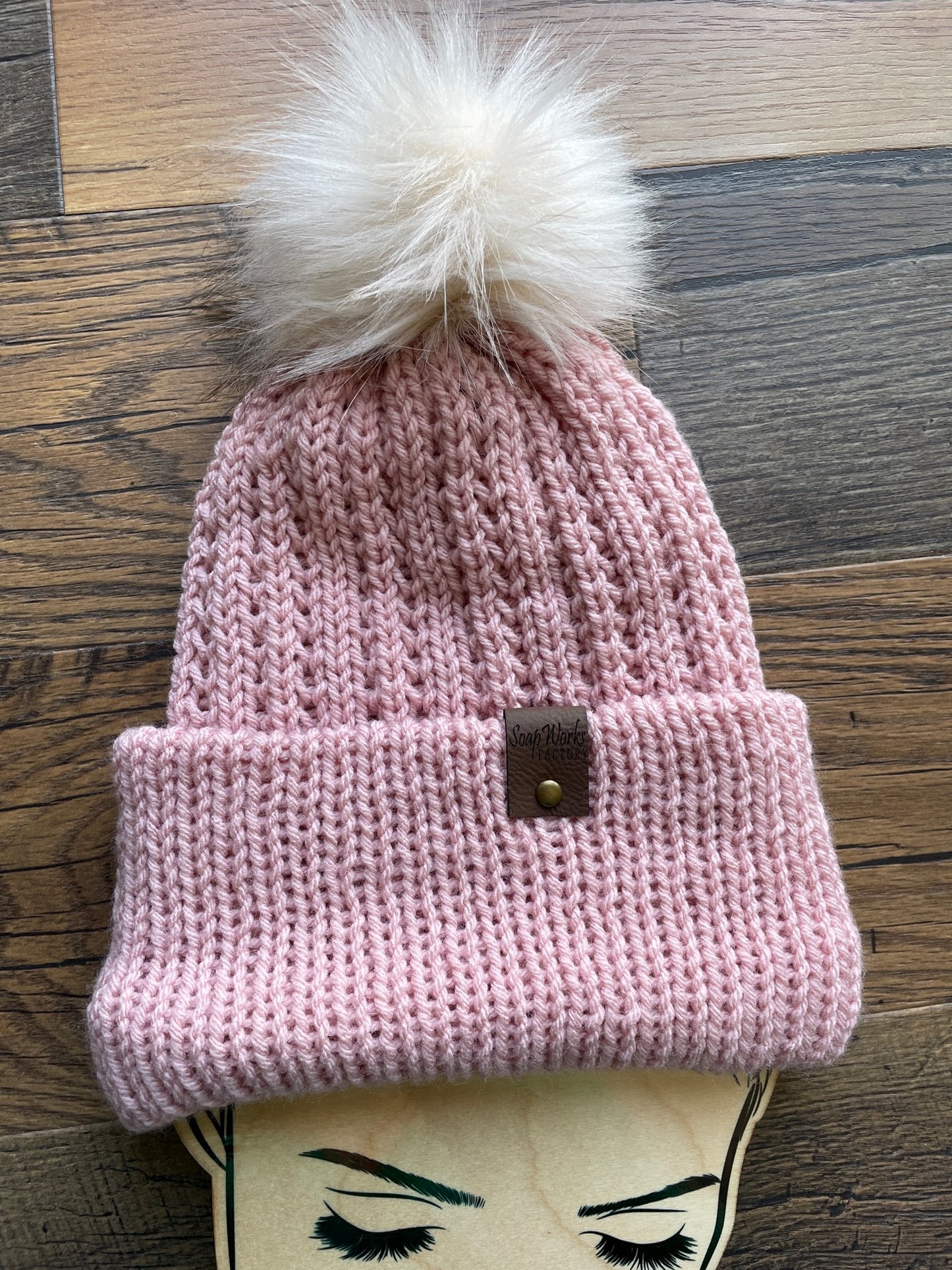 homemade knit hat rose pink