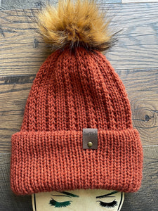 homemade knit hat rust